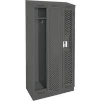 Clean Line Lockers, Bank of 3, 36" x 18" x 82", Steel, Charcoal, Rivet (Assembled), Perforated Ontario Safety Products