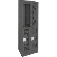 Clean Line Lockers, 2 -tier, Bank of 2, 24" x 12" x 82", Steel, Charcoal, Rivet (Assembled), Perforated Ontario Safety Products