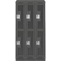 Clean Line Lockers, 2 -tier, Bank of 3, 36" x 12" x 82", Steel, Charcoal, Rivet (Assembled), Perforated Ontario Safety Products