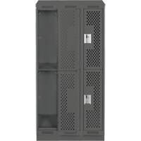 Clean Line Lockers, 2 -tier, Bank of 3, 36" x 12" x 82", Steel, Charcoal, Rivet (Assembled), Perforated Ontario Safety Products