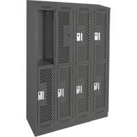 Clean Line Lockers, 2 -tier, Bank of 4, 48" x 12" x 82", Steel, Charcoal, Rivet (Assembled), Perforated Ontario Safety Products
