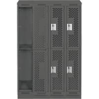 Clean Line Lockers, 2 -tier, Bank of 4, 48" x 12" x 82", Steel, Charcoal, Rivet (Assembled), Perforated Ontario Safety Products