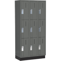 Concorde Heavy-Duty Lockers, 3 -tier, Bank of 3, 36" x 18" x 76", Steel, Charcoal, Welded (Assembled) Ontario Safety Products