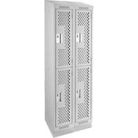 Clean Line Lockers, 2 -tier, Bank of 2, 24" x 12" x 82", Steel, Grey, Rivet (Assembled), Perforated Ontario Safety Products