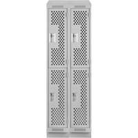 Clean Line Lockers, 2 -tier, Bank of 2, 24" x 12" x 82", Steel, Grey, Rivet (Assembled), Perforated Ontario Safety Products