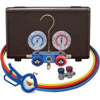 Automotive Manifold Gauge Set with Manual Couplers & 3-in-1 Side Mount Can Tap Valve Ontario Safety Products