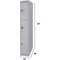 Lockers, 3 -tier, 12" x 18" x 72", Steel, Grey, Knocked Down Ontario Safety Products