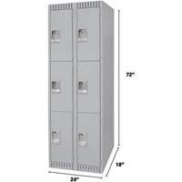Lockers, 3 -tier, Bank of 2, 24" x 18" x 72", Steel, Grey, Knocked Down Ontario Safety Products