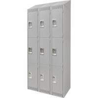 Lockers, 3 -tier, Bank of 3, 36" x 18" x 82", Steel, Grey, Knocked Down Ontario Safety Products