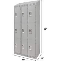Lockers, 3 -tier, Bank of 3, 36" x 18" x 82", Steel, Grey, Knocked Down Ontario Safety Products