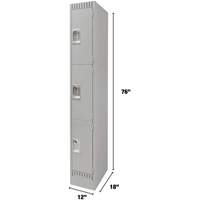 Lockers, 3 -tier, 12" x 18" x 76", Steel, Grey, Knocked Down Ontario Safety Products