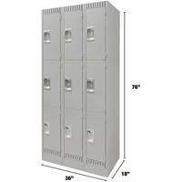 Lockers, 3 -tier, Bank of 3, 36" x 18" x 76", Steel, Grey, Knocked Down Ontario Safety Products
