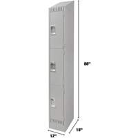 Lockers, 3 -tier, 12" x 18" x 86", Steel, Grey, Knocked Down Ontario Safety Products