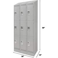 Lockers, 3 -tier, Bank of 3, 36" x 18" x 86", Steel, Grey, Knocked Down Ontario Safety Products