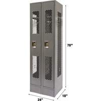 Vented Lockers, Bank of 2, 24" x 18" x 78", Steel, Grey, Knocked Down, Perforated Ontario Safety Products