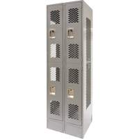 Vented Lockers, 2 -tier, Bank of 2, 24" x 18" x 78", Steel, Grey, Knocked Down, Perforated Ontario Safety Products
