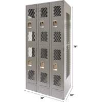 Vented Lockers, 2 -tier, Bank of 3, 36 x 18" x 78", Steel, Grey, Knocked Down, Perforated Ontario Safety Products