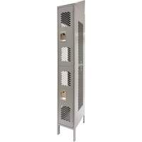 Vented Lockers, 2 -tier, 12" x 18" x 88", Steel, Grey, Knocked Down, Perforated Ontario Safety Products