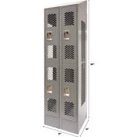 Vented Lockers, 2 -tier, Bank of 2, 24" x 18" x 88", Steel, Grey, Knocked Down, Perforated Ontario Safety Products