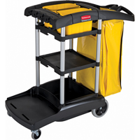 High Capacity Cleaning Carts With Bins, 49-1/4" x 21-3/4" x 38", Plastic, Black/Yellow JB486 | Ontario Safety Product