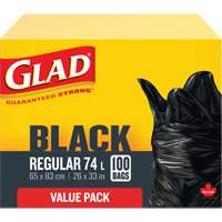74L Garbage Bags, Regular, 26" W x 33" L, Black, Open Top JP301 | Ontario Safety Product