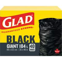 184L Garbage Bags, Regular, 35" W x 48" L, Black, Open Top JP302 | Ontario Safety Product