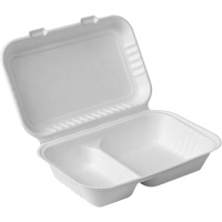 Compostable Hinged Food Containers with Compartments, Bagasse, Rectangular Ontario Safety Products