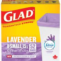 Glad&reg; Lavender Coloured & Scented Bags, Strong, 17" W x 20" L, Purple, 15 L (3.96 Gal.) Capacity Ontario Safety Products
