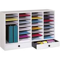 Adjustable Compartment Literature Organizer, Stationary, 34 Slots, Wood, 39-1/4" W x 11-3/4" D x 25-1/4" H OE712 | Ontario Safety Product