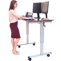Adjustable Stand-Up Workstations, Stand-Alone Desk, 48-1/2" H x 48" W x 32-1/2" D, Walnut OP282 | Ontario Safety Product