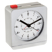 Desk Alarm Clock, Analog, Battery Operated, 3.5" W x 1.5" D x 3.75" H, Silver OQ432 | Ontario Safety Product