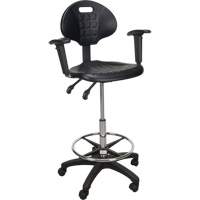 Heavy-Duty Ergonomic Stool with Adjustable Arm Rests & Nylon Stem Casters, Mobile, Adjustable, 39" - 48", Polyurethane Seat, Black OR334 | Ontario Safety Product