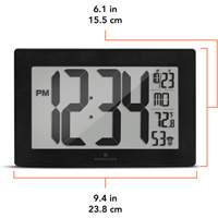 Horloge murale &agrave; r&eacute;glage et ajustement automatiques avec support, Num&eacute;rique, &agrave; piles, Noir Ontario Safety Products