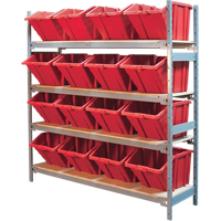 Wide Span Shelving with Jumbo Plastic Bins, Steel, Boltless, 800 lbs. Capacity, 66" W x 72" H x 18" D Ontario Safety Products