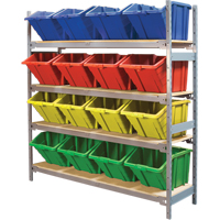 Wide Span Shelving with Jumbo Plastic Bins, Steel, Boltless, 800 lbs. Capacity, 66" W x 72" H x 18" D RL989 | Ontario Safety Product
