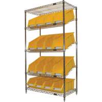 Slanted Wire Shelf with Bins, 5 Tiers, 36" W x 63" H x 18" D Ontario Safety Products