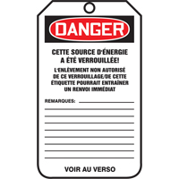 Lockout Tags, Cardstock, 3-1/8" W x 5-7/8" H, French Ontario Safety Products
