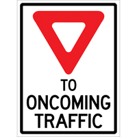 Enseigne enroulable de circulation  Yield to Oncoming Traffic , 36" x 48", Vinyle, Anglais avec pictogramme Ontario Safety Products