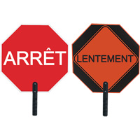 Double-Sided "Arr&ecirc;t/Lentement" Traffic Control Sign, 18" x 18", Aluminum, French with Pictogram Ontario Safety Products