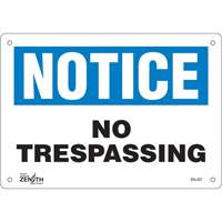 Enseigne No Trespassing, 7" x 10", Aluminium, Anglais Ontario Safety Products