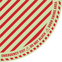 "Emergency Exit" Quarter Circle Swing Door Floor Sign, Adhesive, English with Pictogram SGY047 | Ontario Safety Product