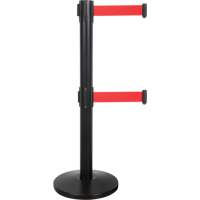 Dual Belt Crowd Control Barrier, Steel, 35" H, Red Tape, 7' Tape Length SHA661 | Ontario Safety Product