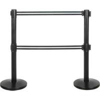 Dual Belt Crowd Control Barrier, Steel, 35" H, Black/White Tape, 7' Tape Length SHA663 | Ontario Safety Product