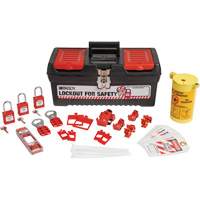 Trousse de cadenassage et d&eacute;tiquetage &eacute;lectrique avec cadenas de s&eacute;curit&eacute; en nylon dans une boîte &agrave; outils, Ensemble &eacute;lectrique, 33 composants compris Ontario Safety Products