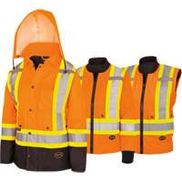 5020BBW Women's  7-in-1 Waterproof Jacket with Hood, Polyester/Polyurethane, High Visibility Orange, X-Small Ontario Safety Products
