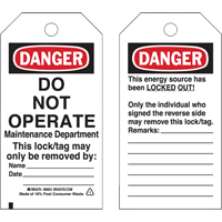 Lockout Tags, Plastic, 3" W x 5-3/4" H, English SJ109 | Ontario Safety Product