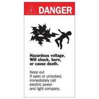 "Danger Hazardous Voltage" Sign, 8" x 4-1/2", Acrylic, English with Pictogram SY227 | Ontario Safety Product