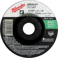 Grinding Wheel, 4-1/2" x 1/4", 7/8" Arbor, Silicon Carbide, Type 27 Ontario Safety Products