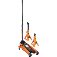 Service Jack with 4-Ton Vehicle Stands, 3.5 Ton(s) Capacity, 5-1/8" Lowered, 21" Raised, Manual Hydraulic UAV872 | Ontario Safety Product