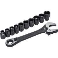 11-Piece Pass-Thru X6 Adjustable Wrench & Spline Socket Set, 13" L, 2-27/50" Max Width, Black Phosphate Ontario Safety Products